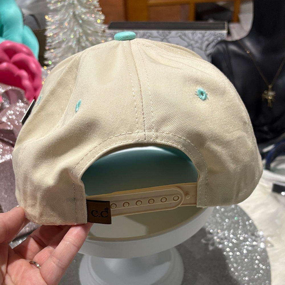 Dog Mom Trucker Cap - Aqua Blue and Beige - Picture 2 of 4